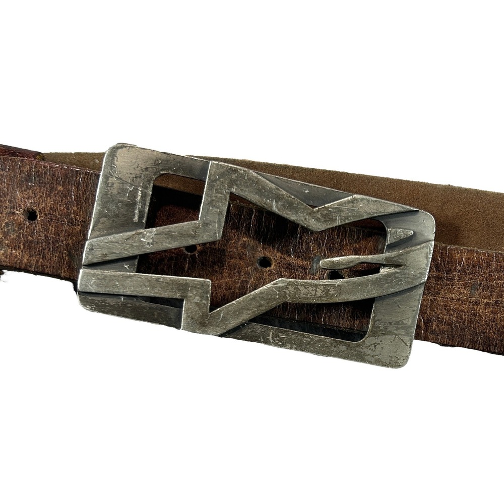 Alpinestars Belt Buckle Vintage Silver Mens 40 Distressed Leather Brown Belt